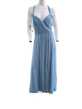 Bill Levkoff Dusty Blue Pleated Chiffon Maxi Dress